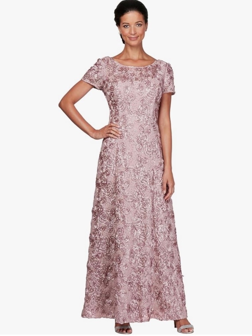 Alex Evenings Rosette Lace Long Gow